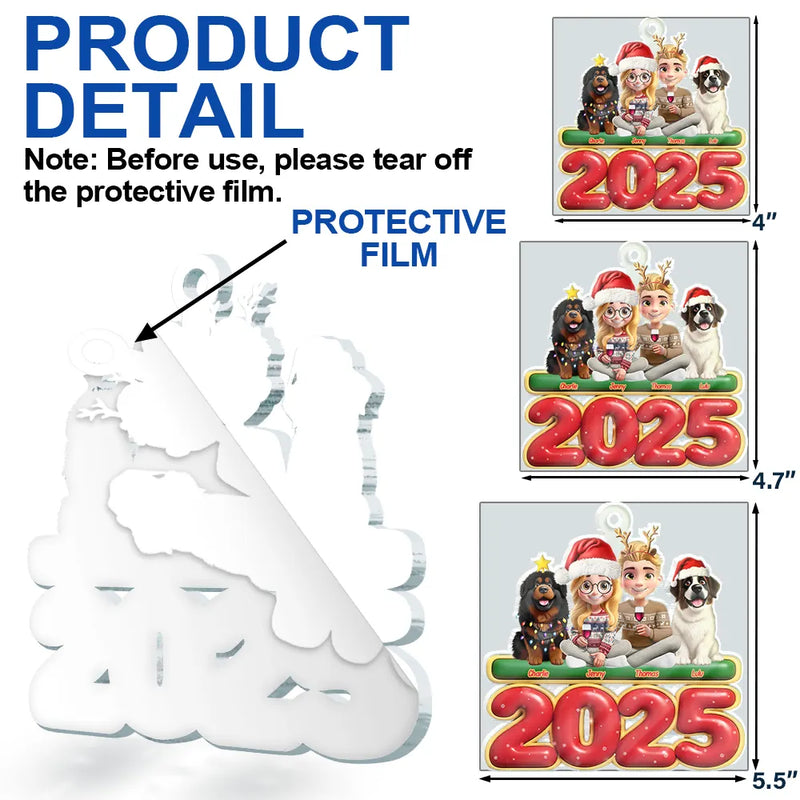 Gift For Couples, Dog Couple, Dog Lovers, Christmas, Happy - 3D Effect Couple Sitting With Dogs - Personalized Custom Shaped Acrylic Ornament