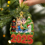 Christmas,Gift For Couples,Dog Couple,Happy,Dog Lovers - 3D Effect Couple Sitting With Dogs - Personalized Custom Shaped Wooden Ornament