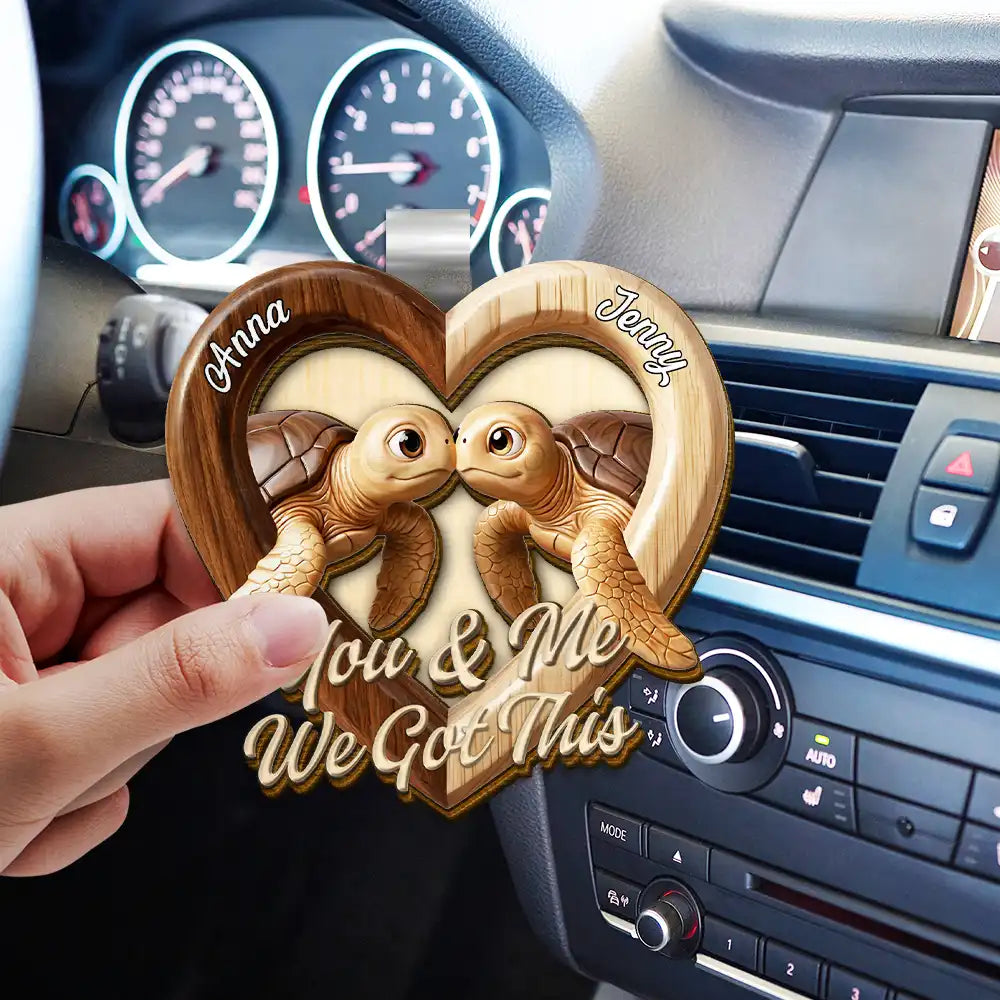 Gift For Couples, LGBT, Gift For Women, Gift For Men, Love - 3D Effect Couple Turtles You & Me We Got This - Personalized Custom Shaped Car Visor Clip