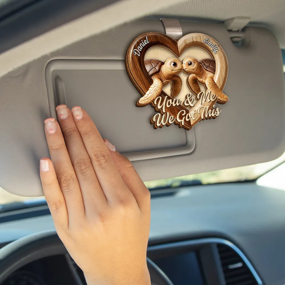 Gift For Couples, LGBT, Gift For Women, Gift For Men, Love - 3D Effect Couple Turtles You & Me We Got This - Personalized Custom Shaped Car Visor Clip