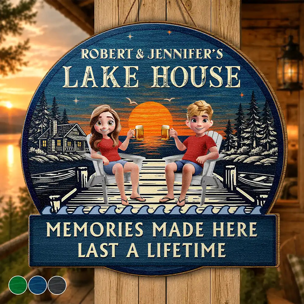 3D Effect Couple Welcome To Our Lake House - Personalized Custom Shaped Wood Sign