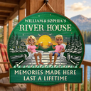 Outdoor Decor, Gift For Couples, Vector, Happy - 3D Effect Couple Welcome To Our Lake House - Personalized Custom Shaped Wood Sign