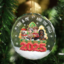 Christmas, Gift For Couples, Dog Couple, Happy, Dog Lovers - 3D Effect Couple You And Me And The Dogs - Personalized Circle Glass Ornament