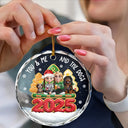 Christmas, Gift For Couples, Dog Couple, Happy, Dog Lovers - 3D Effect Couple You And Me And The Dogs - Personalized Circle Glass Ornament