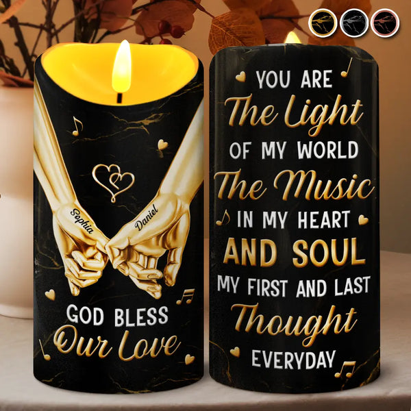 Top Market,Gift For Couples,Old Couples,Gift For Women,Gift For Men,LGBT,Love,Gift For Husband,Gift For Wife,Gift For Boyfriend,Gift For Girlfriend - 3D Effect Couple You Are The Light Of My World - Personalized Flameless LED Candle