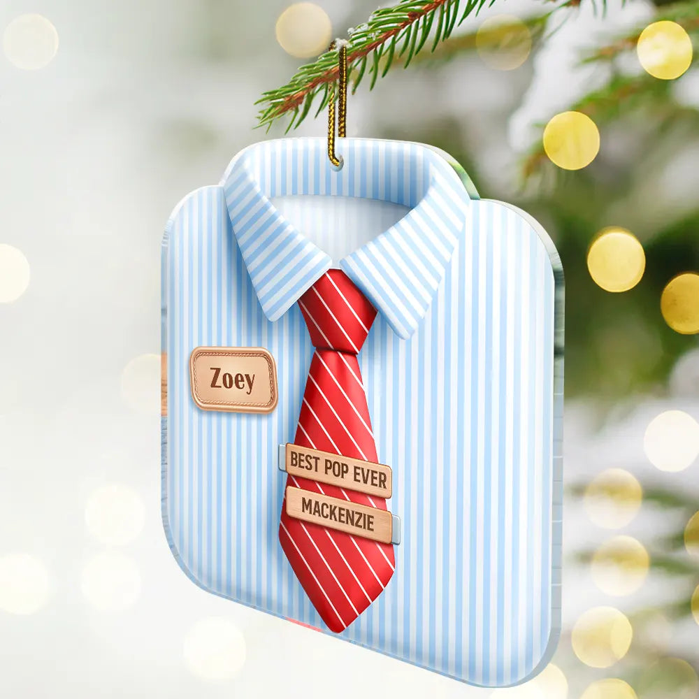Gift For Father, Gift For Grandpa, Love, Christmas - 3D Effect Dad Grandpa Shirt With Tie - Personalized Custom Shaped Acrylic Ornament