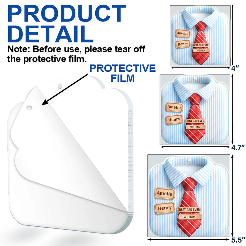 Gift For Father, Gift For Grandpa, Love, Christmas - 3D Effect Dad Grandpa Shirt With Tie - Personalized Custom Shaped Acrylic Ornament