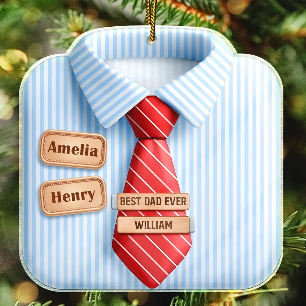 Gift For Father, Gift For Grandpa, Love, Christmas - 3D Effect Dad Grandpa Shirt With Tie - Personalized Custom Shaped Acrylic Ornament