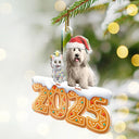 Pet Lovers,Pet Mom,Pet Dad,Pet Couple,Cat Lovers,Cat Mom,Cat Couple,Cat Dad,Dog Lovers,Dog Mom,Dog Dad,Dog Couple,Gift For Women,Gift For Men,Gift For Husband,Gift For Wife,Gift For Boyfriend,Gift For Girlfriend,Gift For Yourself,Happy,Christmas - 3D Effect Dog Cat Christmas Gingerbread - Personalized Custom Shaped Acrylic Ornament