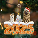 Pet Lovers,Pet Mom,Pet Dad,Pet Couple,Cat Lovers,Cat Mom,Cat Couple,Cat Dad,Dog Lovers,Dog Mom,Dog Dad,Dog Couple,Gift For Women,Gift For Men,Gift For Husband,Gift For Wife,Gift For Boyfriend,Gift For Girlfriend,Gift For Yourself,Happy,Christmas - 3D Effect Dog Cat Christmas Gingerbread - Personalized Custom Shaped Acrylic Ornament