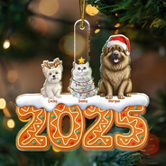 Pet Lovers,Pet Mom,Pet Dad,Pet Couple,Cat Lovers,Cat Mom,Cat Couple,Cat Dad,Dog Lovers,Dog Mom,Dog Dad,Dog Couple,Gift For Women,Gift For Men,Gift For Husband,Gift For Wife,Gift For Boyfriend,Gift For Girlfriend,Gift For Yourself,Happy,Christmas - 3D Effect Dog Cat Christmas Gingerbread - Personalized Custom Shaped Acrylic Ornament