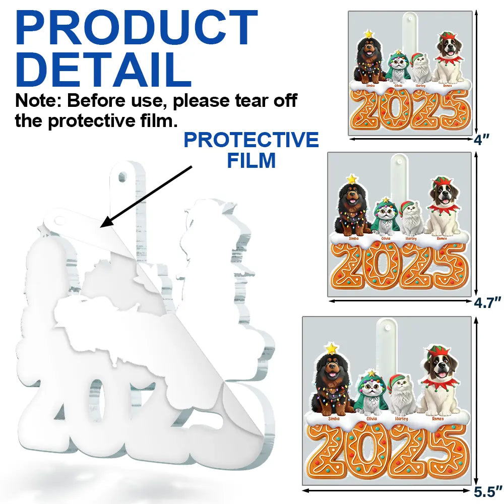 Pet Lovers,Pet Mom,Pet Dad,Pet Couple,Cat Lovers,Cat Mom,Cat Couple,Cat Dad,Dog Lovers,Dog Mom,Dog Dad,Dog Couple,Gift For Women,Gift For Men,Gift For Husband,Gift For Wife,Gift For Boyfriend,Gift For Girlfriend,Gift For Yourself,Happy,Christmas - 3D Effect Dog Cat Christmas Gingerbread - Personalized Custom Shaped Acrylic Ornament