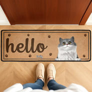 Pet Lovers,Pet Mom,Pet Dad,Pet Couple,Cat Lovers,Cat Mom,Cat Dad,Cat Couple,Dog Lovers,Dog Mom,Dog Dad,Dog Couple,Happy,Top Market - 3D Effect Dog Cat Hello Welcome To Our Home - Personalized Runner Rug