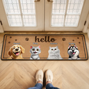 Pet Lovers,Pet Mom,Pet Dad,Pet Couple,Cat Lovers,Cat Mom,Cat Dad,Cat Couple,Dog Lovers,Dog Mom,Dog Dad,Dog Couple,Happy,Top Market - 3D Effect Dog Cat Hello Welcome To Our Home - Personalized Runner Rug