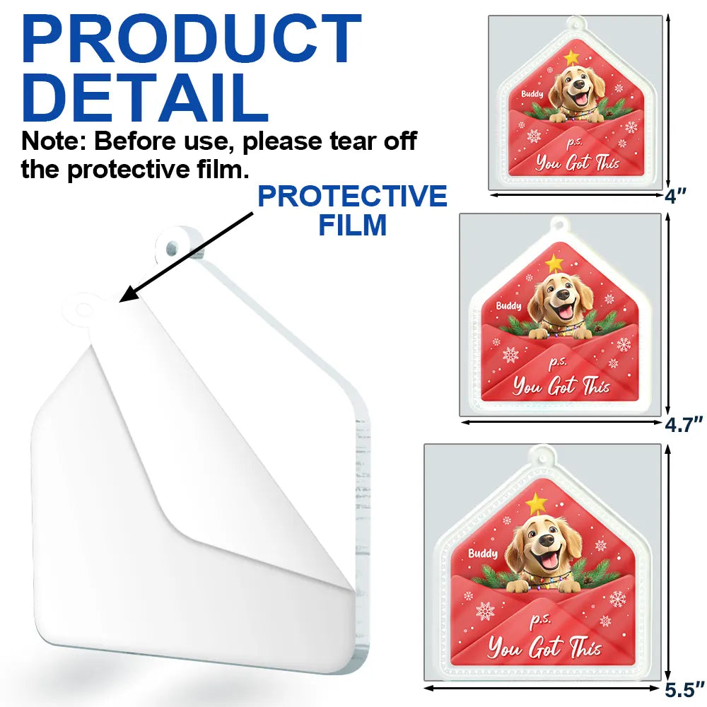 Pet Lovers,Christmas,Happy,Dog Lovers,Dog Mom,Dog Dad,Cat Lovers,Cat Mom,Cat Dad - 3D Effect Dog Cat P.s. You Got This - Personalized Custom Shaped Acrylic Ornament