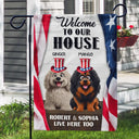 Pet Lovers,Dog Lovers,Cat Lovers,Family,Independence Day,Happy,Top Market - 3D Effect Dog Cat Welcome To Our House - Personalized Flag