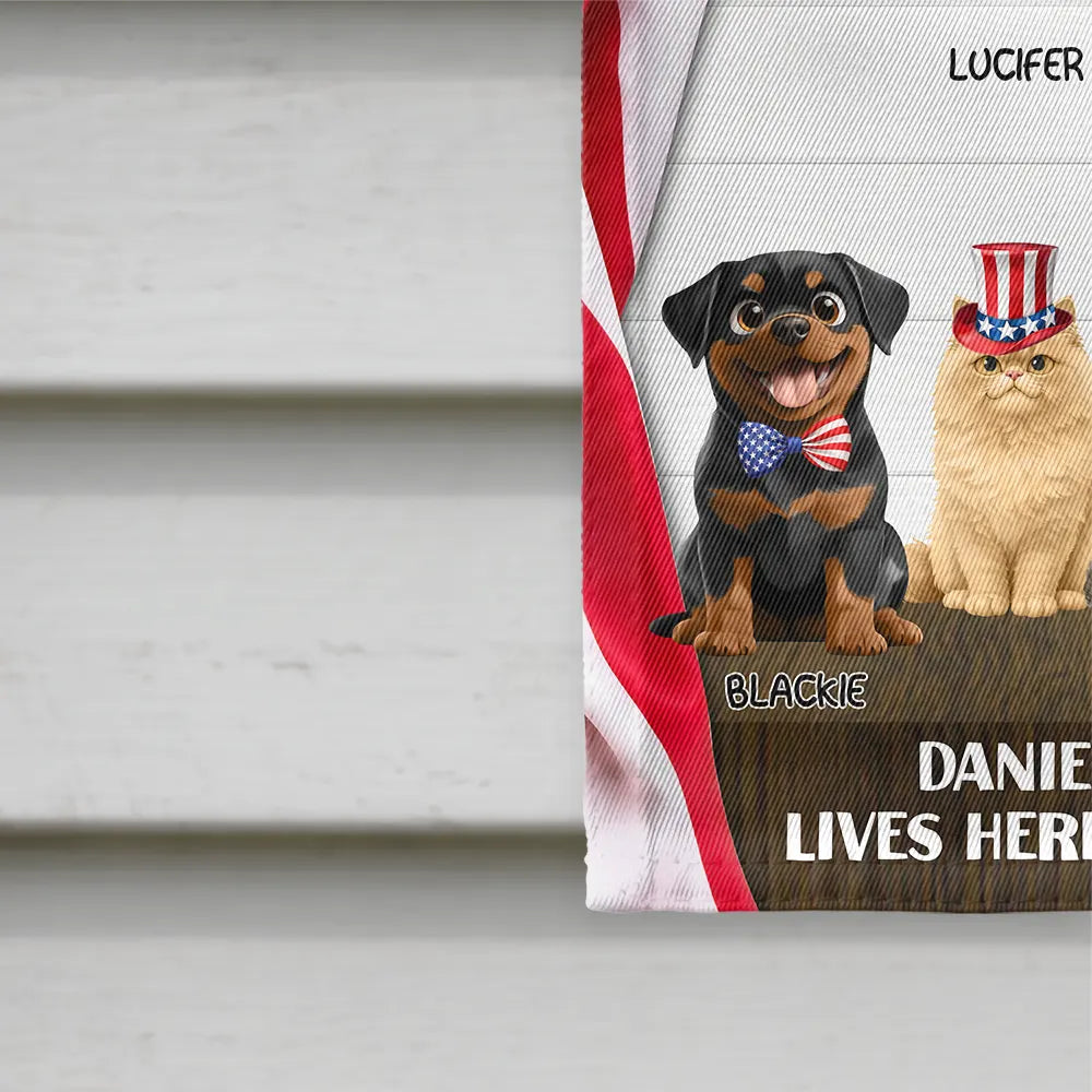 Pet Lovers,Dog Lovers,Cat Lovers,Family,Independence Day,Happy,Top Market - 3D Effect Dog Cat Welcome To Our House - Personalized Flag