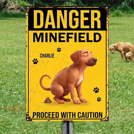 3D Effect Dog Danger Minefield - Personalized Classic Metal Signs