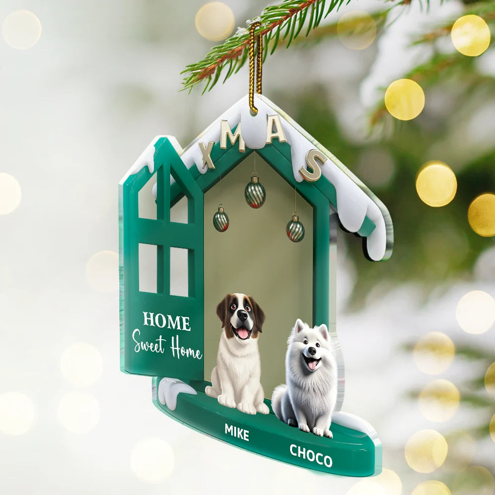 Dog Lovers,Dog Mom,Dog Dad,Dog Couple,Christmas,Happy - 3D Effect Dog Home Sweet Home - Personalized Custom Shaped Acrylic Ornament