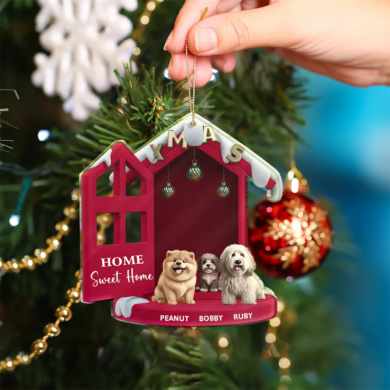 Dog Lovers,Dog Mom,Dog Dad,Dog Couple,Christmas,Happy - 3D Effect Dog Home Sweet Home - Personalized Custom Shaped Acrylic Ornament