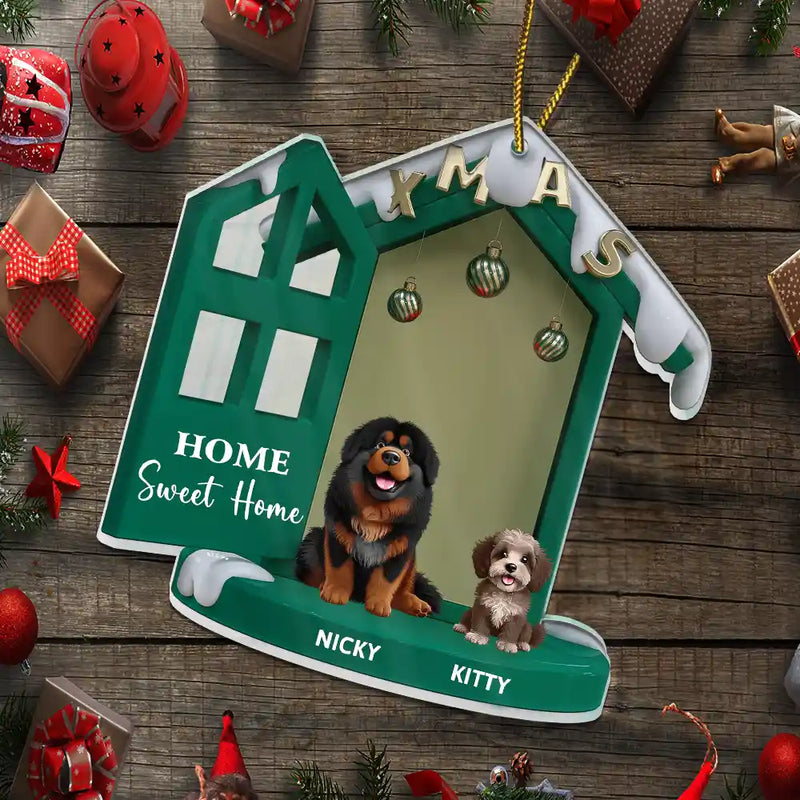 Dog Lovers,Dog Mom,Dog Dad,Dog Couple,Christmas,Happy - 3D Effect Dog Home Sweet Home - Personalized Custom Shaped Acrylic Ornament