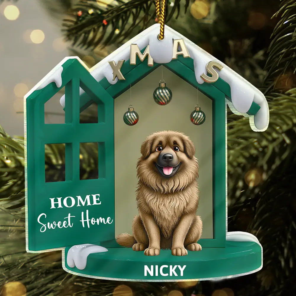 3D Effect Dog Home Sweet Home - Personalized Custom Shaped Acrylic Ornament