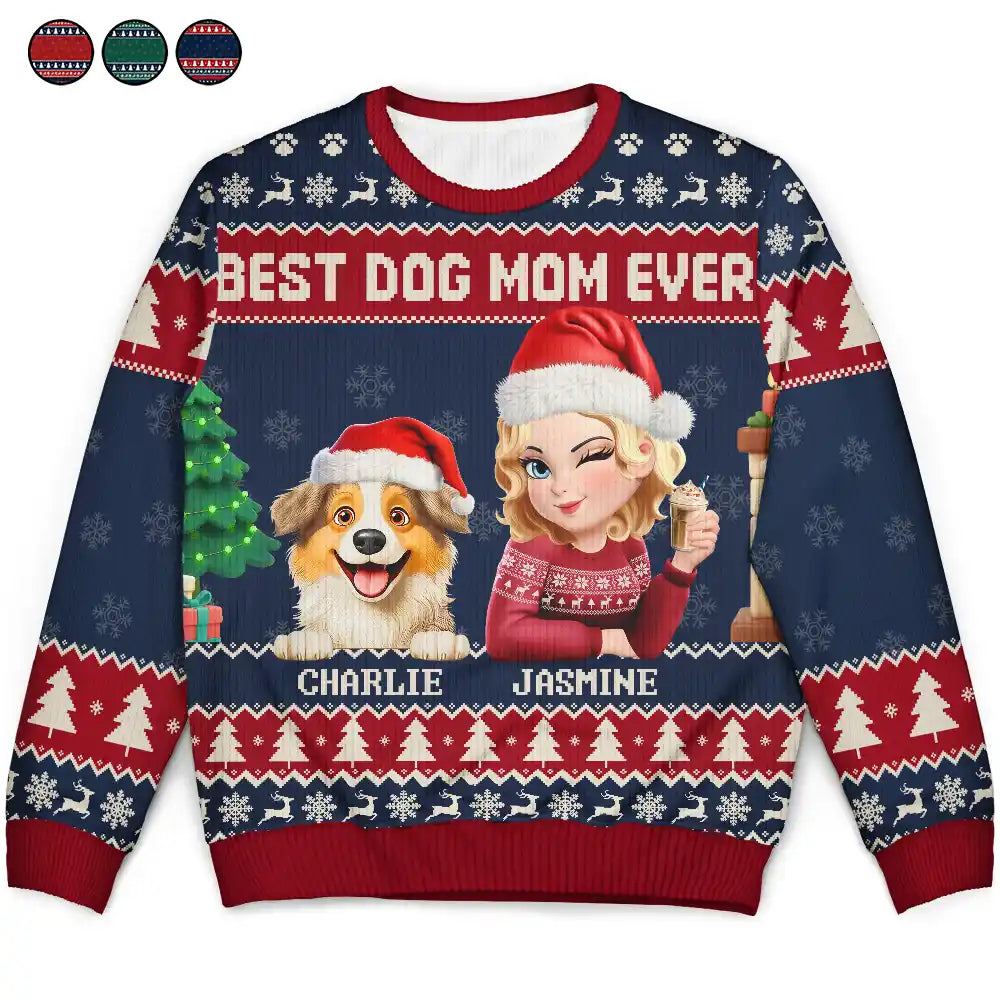 Pet Lovers, Pet Mom, Dog Lovers, Dog Mom, Christmas, Happy - 3D Effect Dog Mom Christmas - Personalized Unisex Ugly Sweater