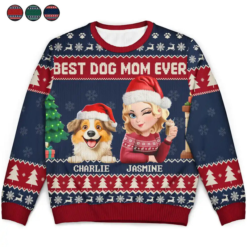 Pet Lovers, Pet Mom, Dog Lovers, Dog Mom, Christmas, Happy - 3D Effect Dog Mom Christmas - Personalized Unisex Ugly Sweater