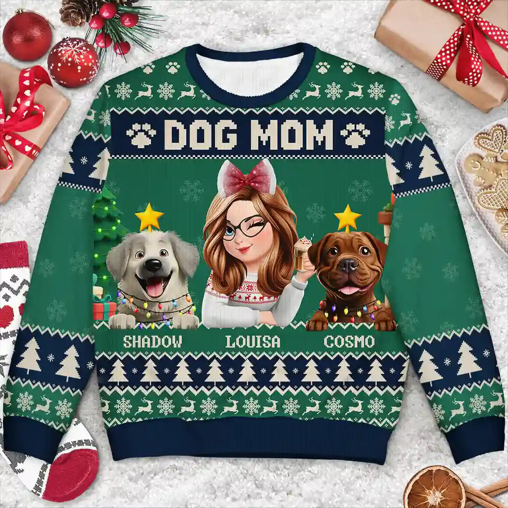 Pet Lovers, Pet Mom, Dog Lovers, Dog Mom, Christmas, Happy - 3D Effect Dog Mom Christmas - Personalized Unisex Ugly Sweater