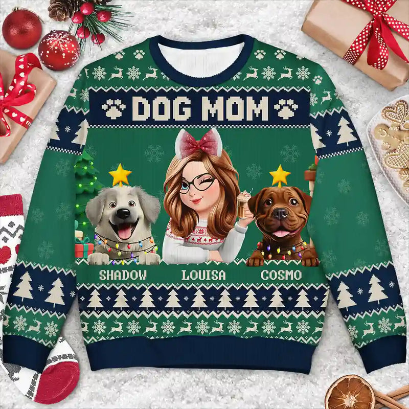 Pet Lovers, Pet Mom, Dog Lovers, Dog Mom, Christmas, Happy - 3D Effect Dog Mom Christmas - Personalized Unisex Ugly Sweater