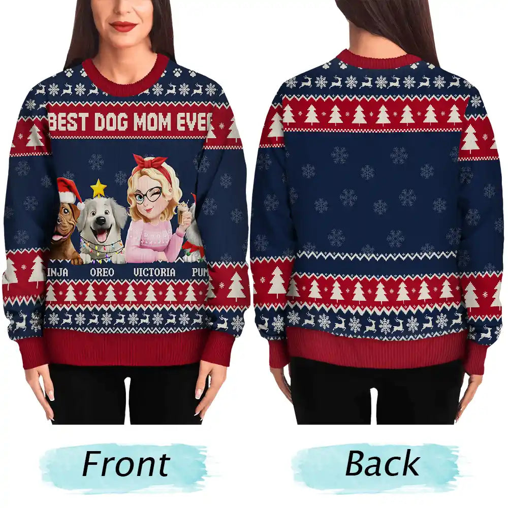 Pet Lovers, Pet Mom, Dog Lovers, Dog Mom, Christmas, Happy - 3D Effect Dog Mom Christmas - Personalized Unisex Ugly Sweater
