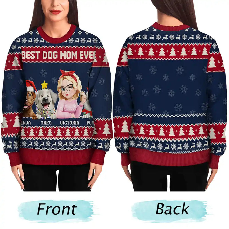 Pet Lovers, Pet Mom, Dog Lovers, Dog Mom, Christmas, Happy - 3D Effect Dog Mom Christmas - Personalized Unisex Ugly Sweater
