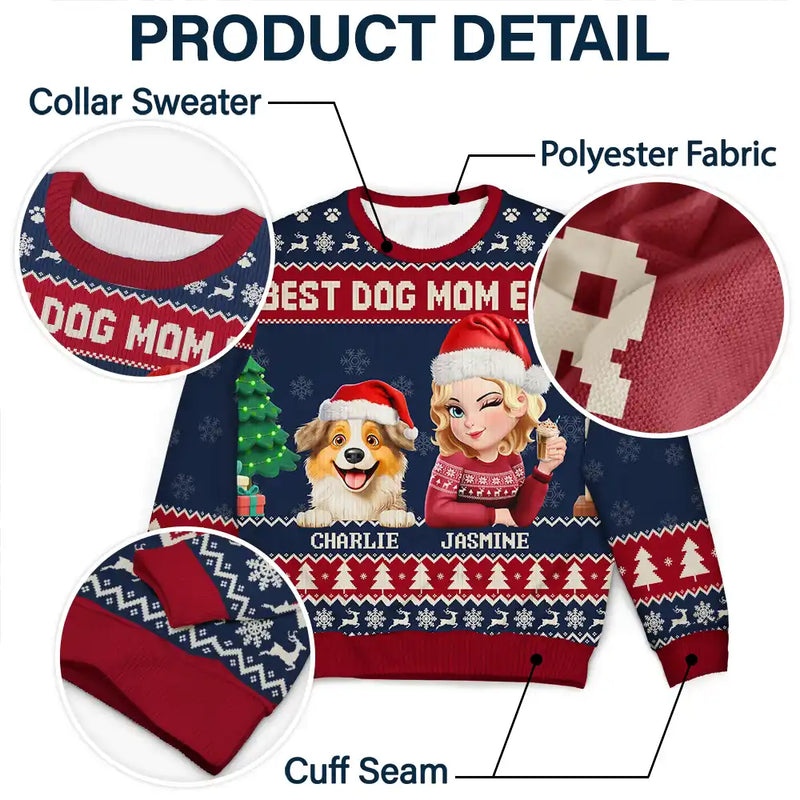 Pet Lovers, Pet Mom, Dog Lovers, Dog Mom, Christmas, Happy - 3D Effect Dog Mom Christmas - Personalized Unisex Ugly Sweater