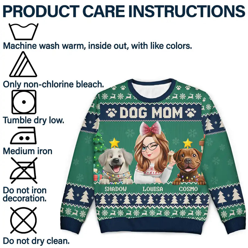 Pet Lovers, Pet Mom, Dog Lovers, Dog Mom, Christmas, Happy - 3D Effect Dog Mom Christmas - Personalized Unisex Ugly Sweater