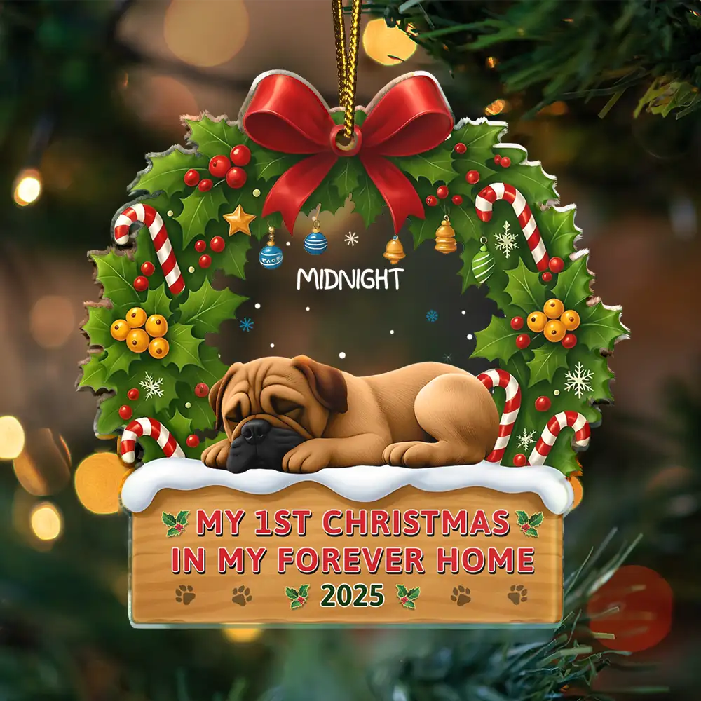 Pet Lovers,Pet Mom,Pet Dad,Dog Lovers,Dog Mom,Dog Dad,Happy,Christmas - 3D Effect Dog My 1st Christmas In My Forever Home - Personalized Custom Shaped Acrylic Ornament