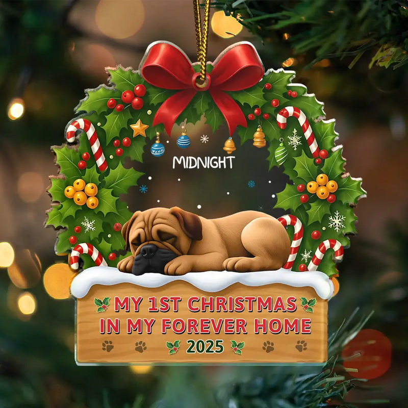 Pet Lovers,Pet Mom,Pet Dad,Dog Lovers,Dog Mom,Dog Dad,Happy,Christmas - 3D Effect Dog My 1st Christmas In My Forever Home - Personalized Custom Shaped Acrylic Ornament