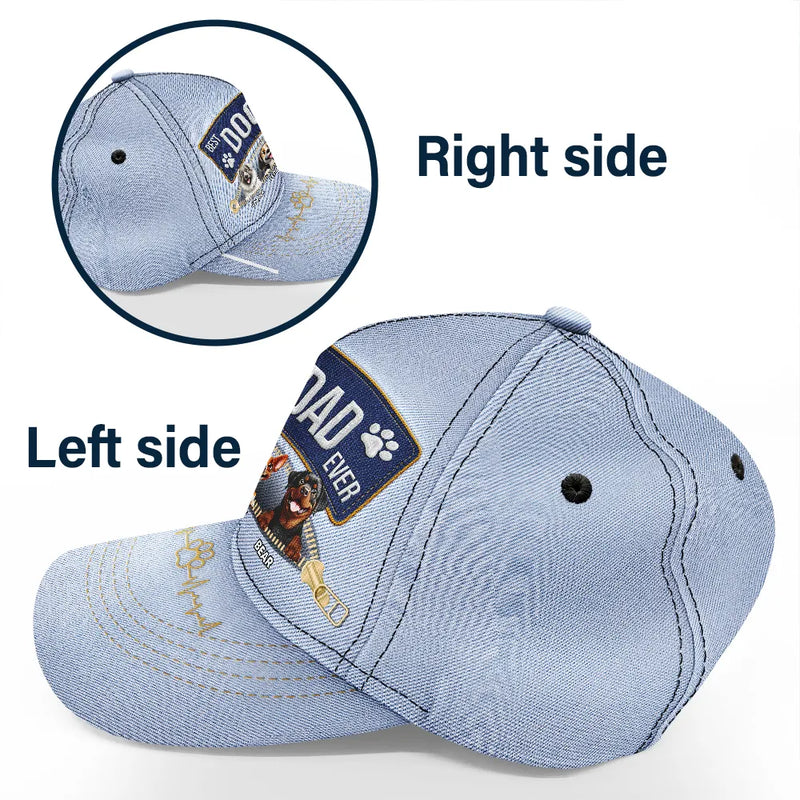 Dog Dad,Dog Mom,Dog Lovers,Funny - 3D Effect Dogs Zippered Denim Jean Printed Hat - Personalized Classic Cap
