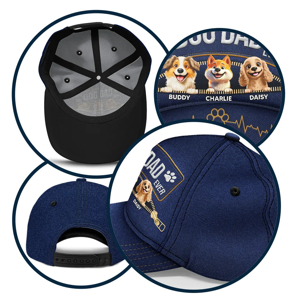 Dog Dad,Dog Mom,Dog Lovers,Funny - 3D Effect Dogs Zippered Denim Jean Printed Hat - Personalized Classic Cap