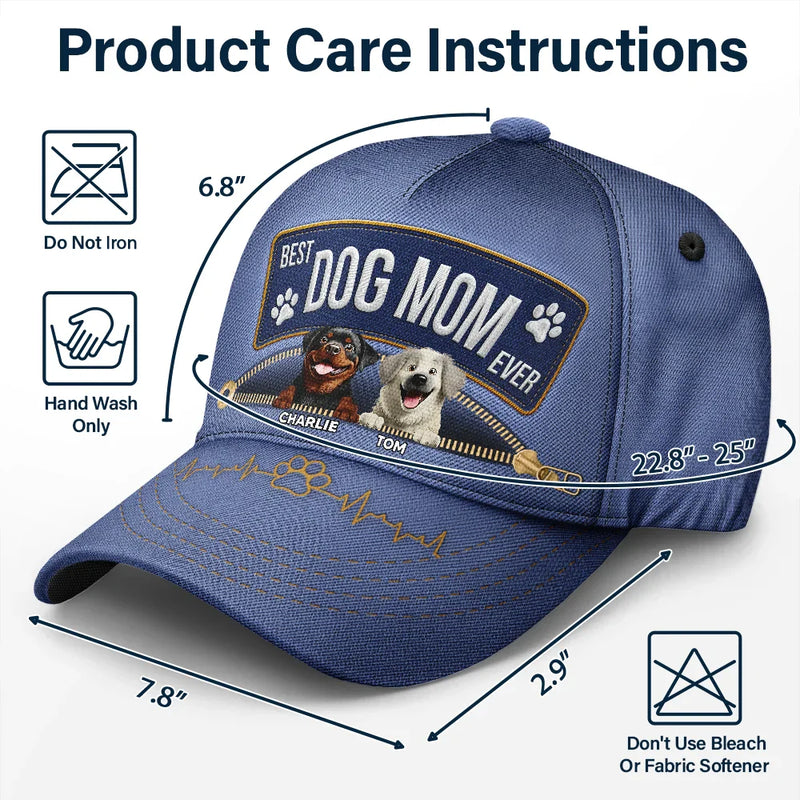 Dog Dad,Dog Mom,Dog Lovers,Funny - 3D Effect Dogs Zippered Denim Jean Printed Hat - Personalized Classic Cap