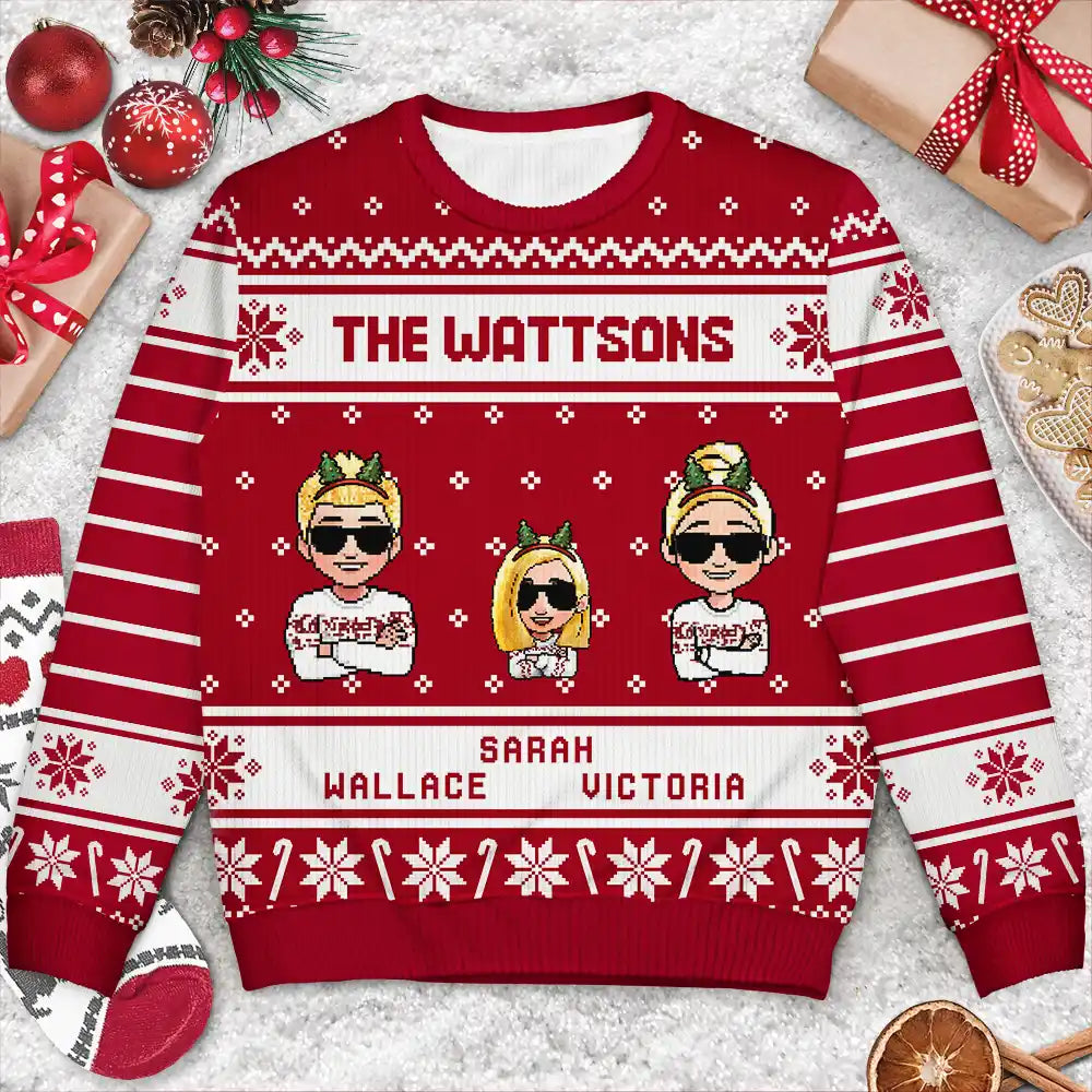 Happy,Family,Christmas - 3D Effect Family - Personalized Unisex Ugly Sweater