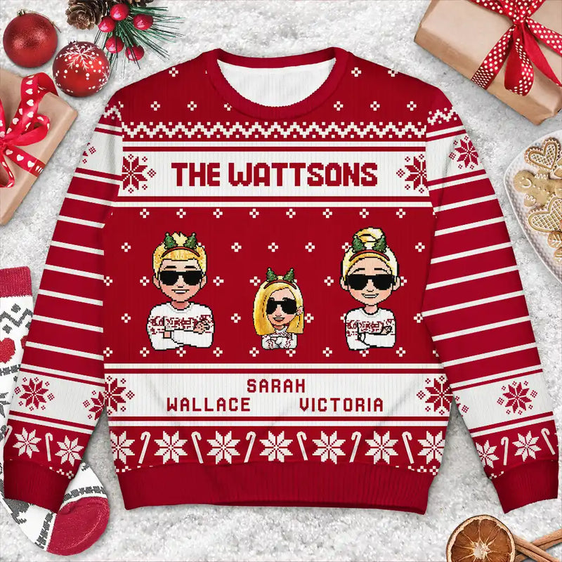 Happy,Family,Christmas - 3D Effect Family - Personalized Unisex Ugly Sweater