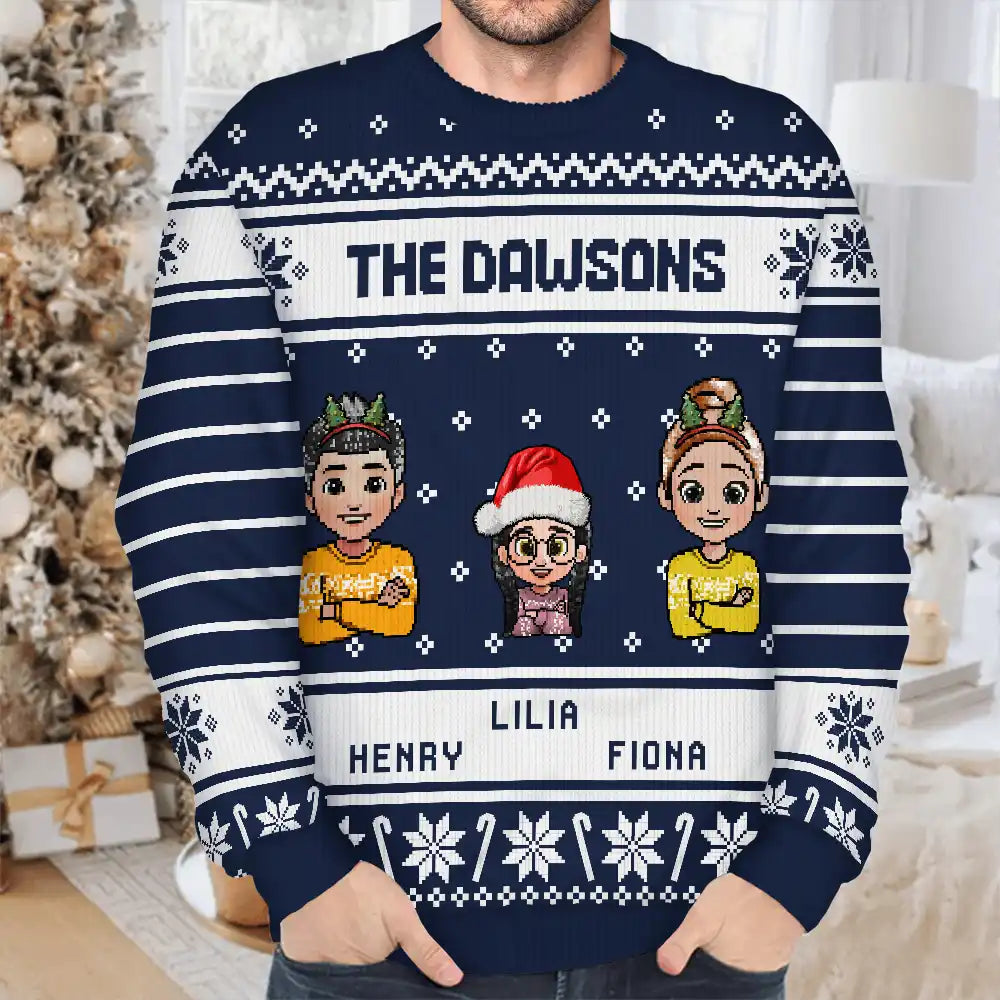 Happy,Family,Christmas - 3D Effect Family - Personalized Unisex Ugly Sweater