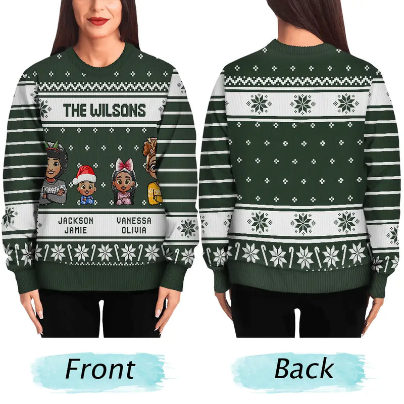 Happy,Family,Christmas - 3D Effect Family - Personalized Unisex Ugly Sweater