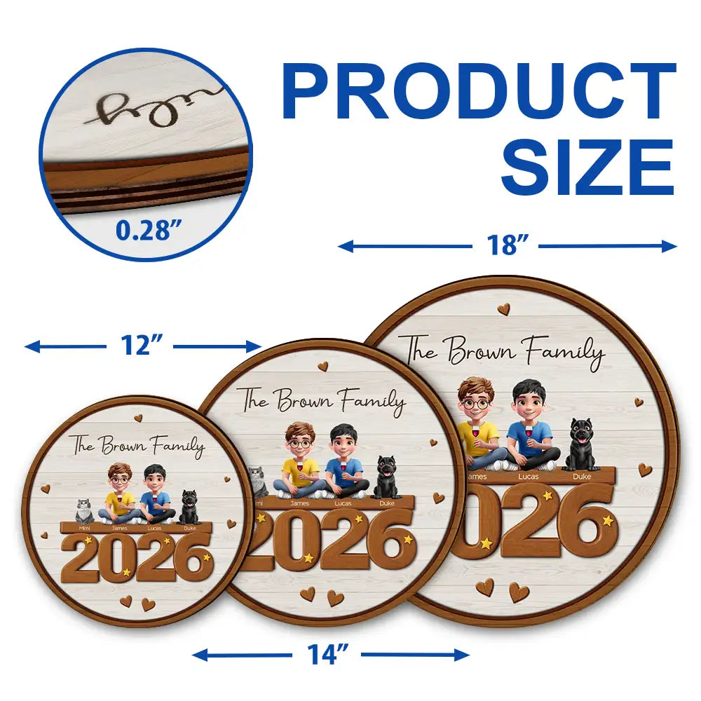3D Effect Family And Dog Cat - Personalized Custom Shaped Wood Sign