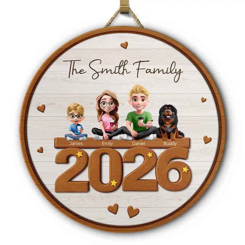 3D Effect Family And Dog Cat - Personalized Custom Shaped Wood Sign