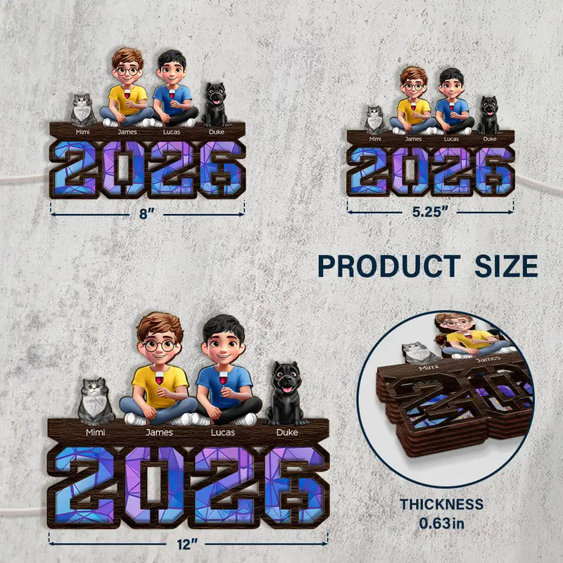 Family,Gift For Couples,Pet Couple,Happy - 3D Effect Family And Dog Cat - Personalized LED Light Wooden Plaque