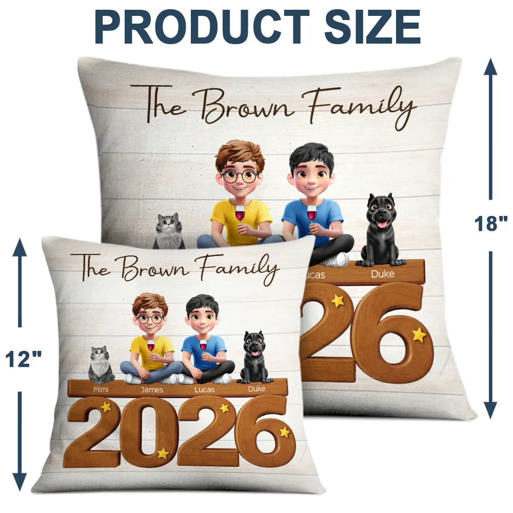 Family,Gift For Couples,Pet Couple,Happy - 3D Effect Family And Dog Cat - Personalized Pillow