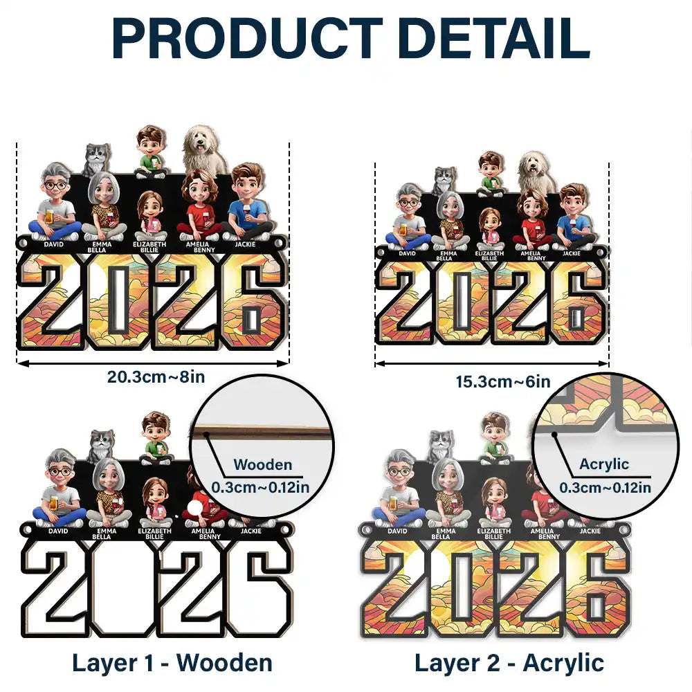 Family, Parents, Gift For Grandparents, Happy - 3D Effect Family And Dog Cat - Personalized Window Hanging Suncatcher Ornament