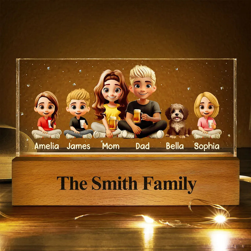 Gift For Grandparents, Gift For Sibling, Family, Parents, Pet Lovers, Happy - 3D Effect Family Couple Sibling Dog Cat - Personalized Rectangle LED Light