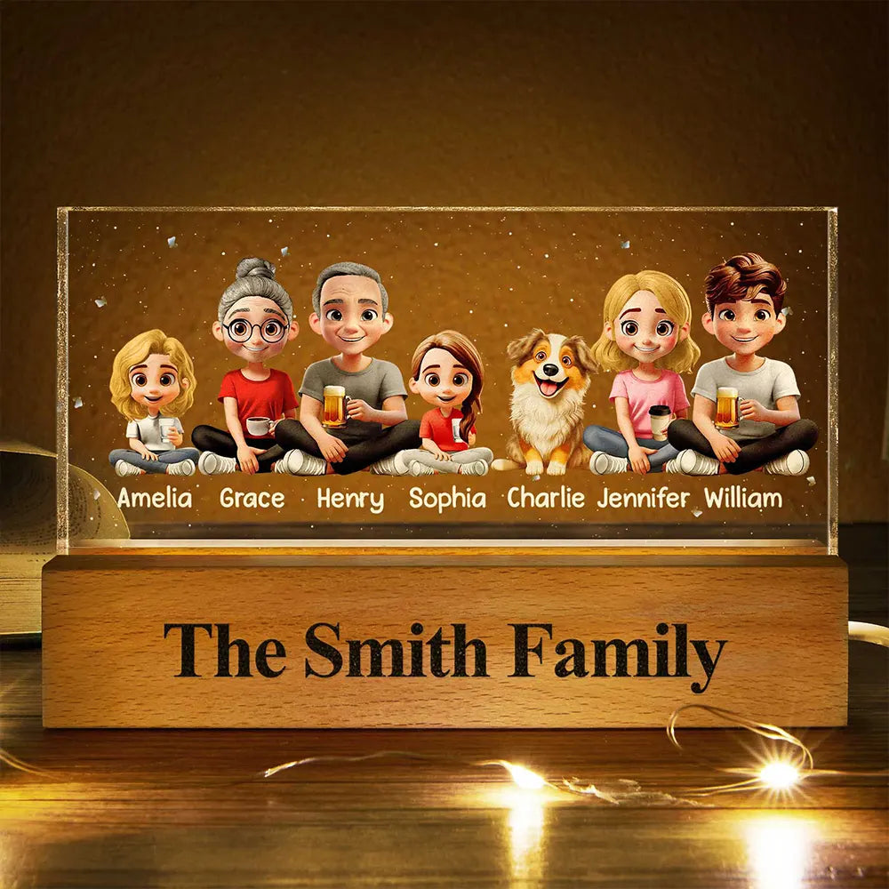 3D Effect Family Couple Sibling Dog Cat - Personalized Rectangle LED Light